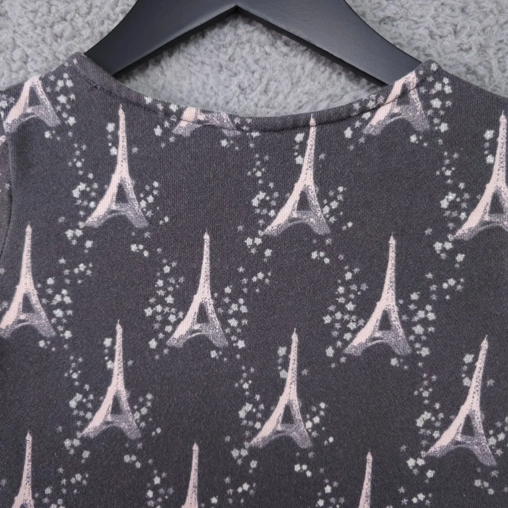 Gymboree Starry Night Dress Girls 7 Gray Pink Eiffel Tower Long Sleeve Terry